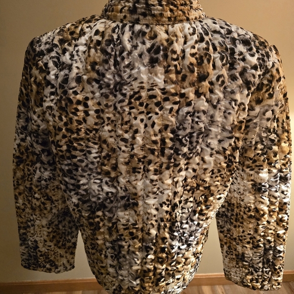 RUBY RD Crinkle Quilted Zip-Up Lightweight Jacket Size XL Black/Tan Animal Print - Picture 4 of 9